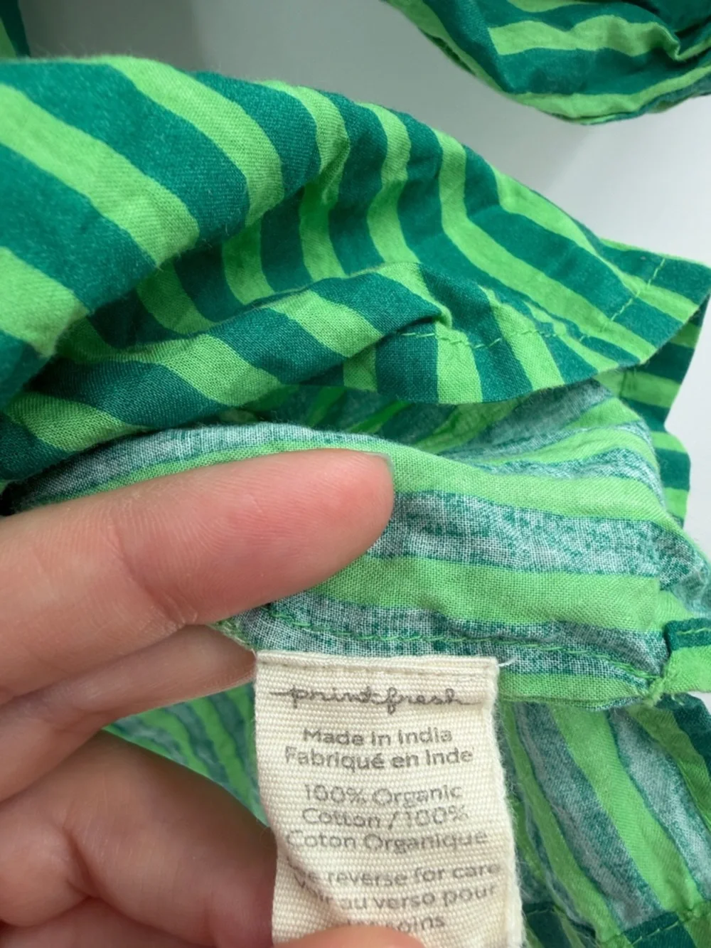 Printfresh Women's V-neck 100% Organic Cotton Puff Sleeve Top - Green Stripes M - Picture 5 of 6